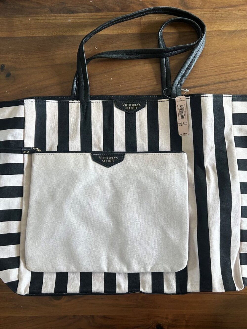 Victoria's Secret Striped Tote and Makeup Bag NWT